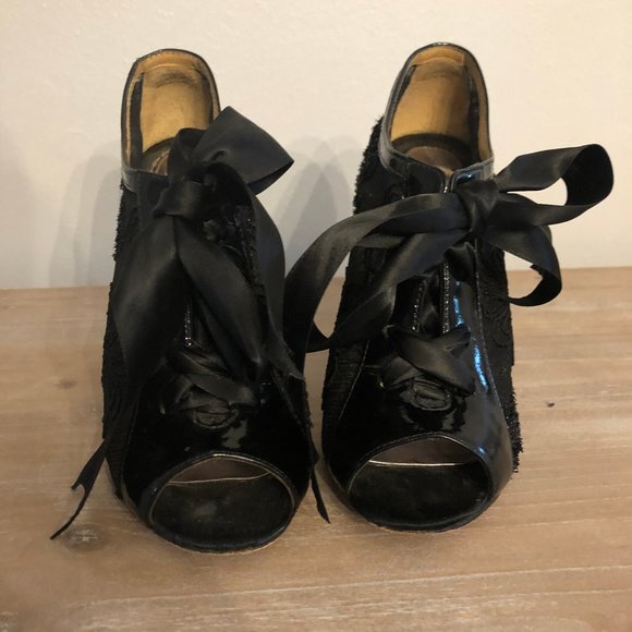 Badgley Mischka Sheer Peep Toe Booties with Bow - Picture 2 of 7